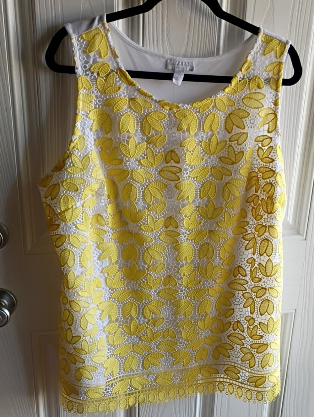 Charter Club Yellow and White Lace Overlay Tank Top - New